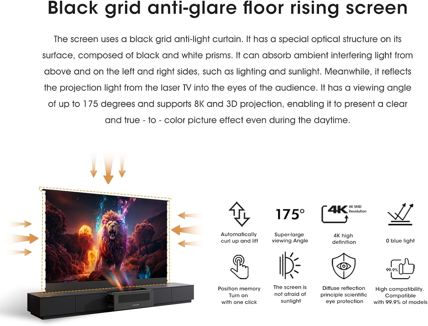 Motorized Laser TV Cabinet,Exclusive for Ultra-Short Throw Laser Projectors，AI Smart Drawer and ALR Floor-Rising porjector Screen， Invisible Laser Cinema (120-inch Laser Cabinet)