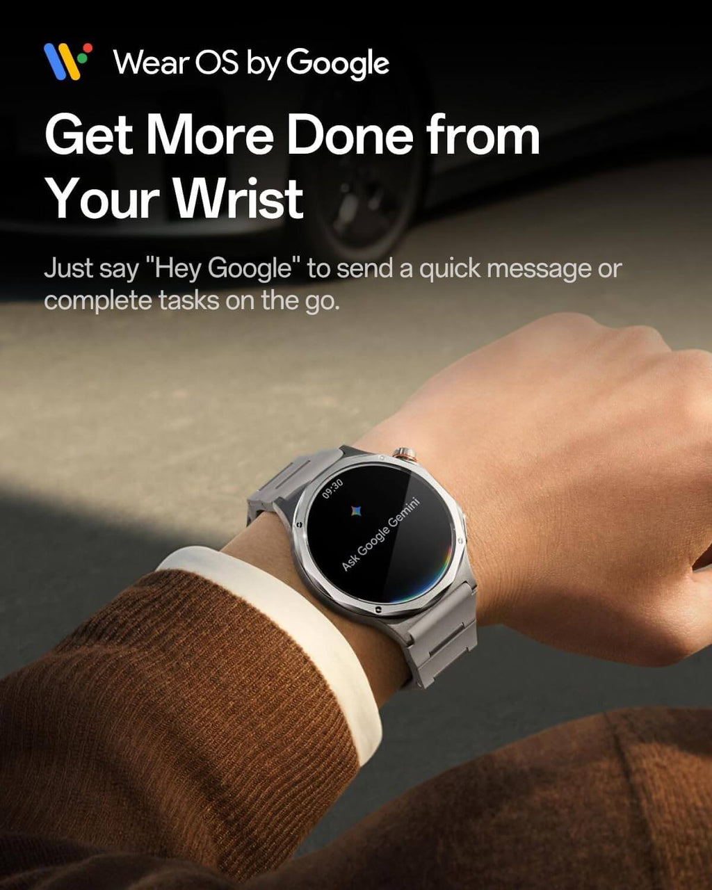 OPPO Watch X3 features smartwatch on wrist with Wear OS by Google interface.