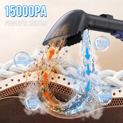 Lubluelu V9 Carpet Cleaner 100°C Steam Kills 99.9% Germs Mites Hot Water Removes Stubborn Stains Cleans Rugs Sofas Mattresses 15000 Pa