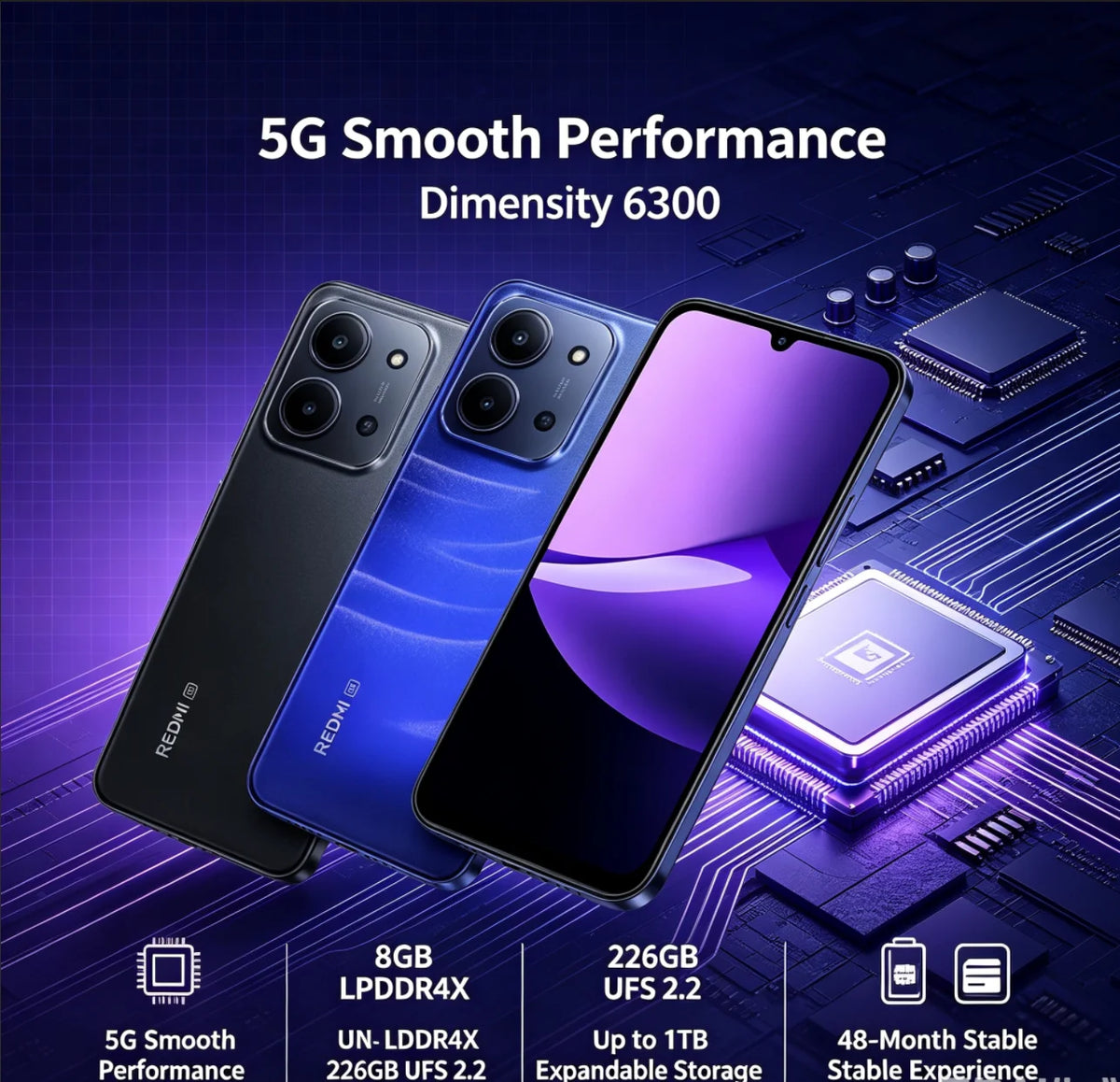 2026 New Redmi 15R 8+256GB Mobile Phone - Unlocked Dual SIM 6.9' LCD+ Dimensity 6300 13MP Camera 6000mAh Battery