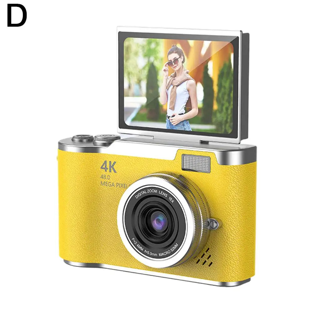 4K Digital Camera 48MP CCD 180° Flip Screen Selfie 8X Zoom Portable with 32G Card Clear Shots for Travel Daily Use Easy ﻿