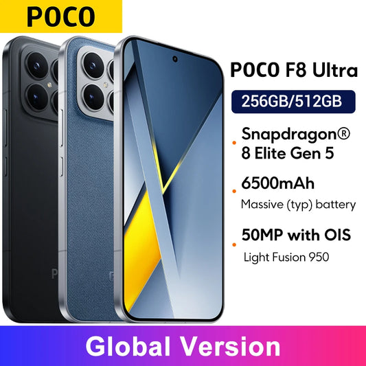 Global Version POCO F8 Ultra Snapdragon 8 Elite Gen 5 Smartphone 50MP camera 6.9" 120Hz display 6500mAh battery NFC