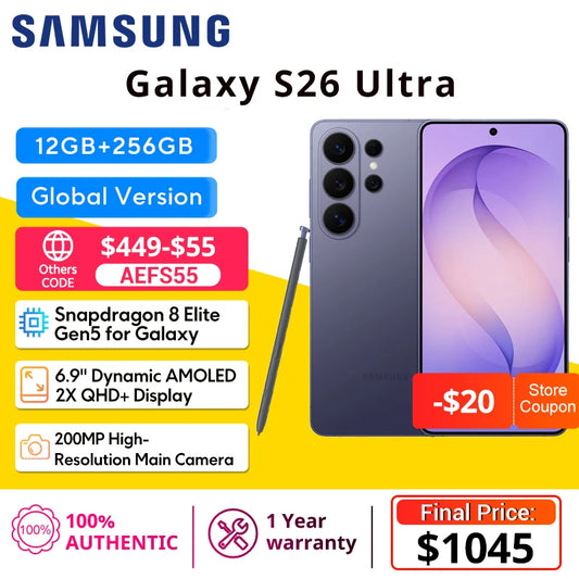 Global Version Samsung Galaxy S26 Ultra 5G Smartphone Snapdragon® 8 Elite Gen 5 Processor 120Hz 6.9” Dynamic AMOLED 2X Display