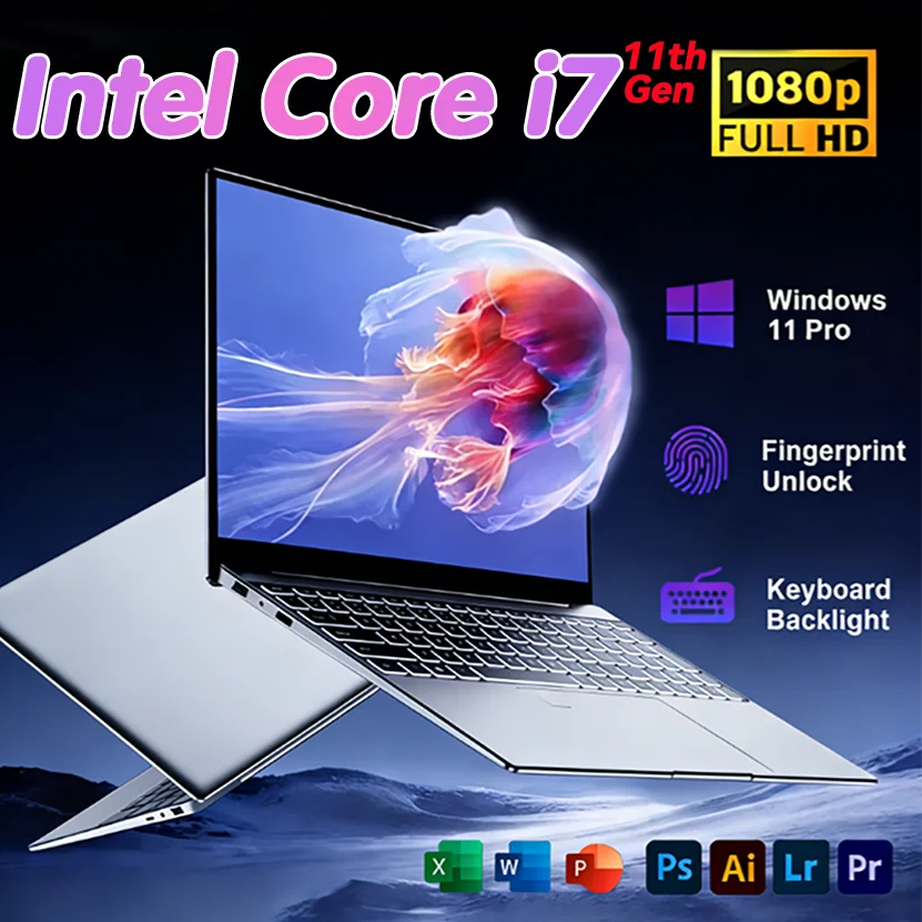 Laptop 15.6' Windows 11 16GB RAM 2TB SSD Intel I7-1165G7 Ultra Slim Notebook Gamer 1080P Display Office Study Computer PC