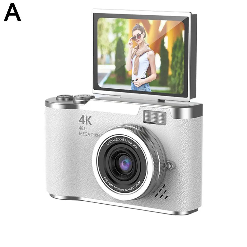 4K Digital Camera 48MP CCD 180° Flip Screen Selfie 8X Zoom Portable with 32G Card Clear Shots for Travel Daily Use Easy ﻿