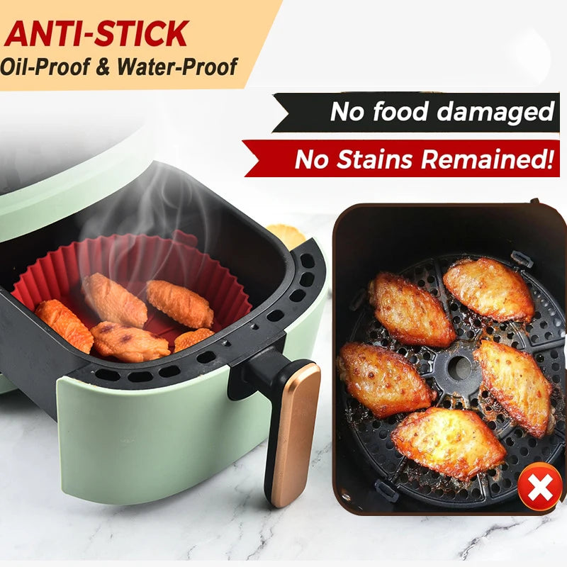 Air Fryer Silicone Basket Tray 20/23cm Round Square 4/5/6/8 Liters XXL Shape Airfryer Case Protector Pan Mold Liner