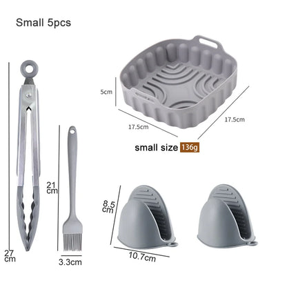 Air Fryer Silicone Basket Tray 20/23cm Round Square 4/5/6/8 Liters XXL Shape Airfryer Case Protector Pan Mold Liner