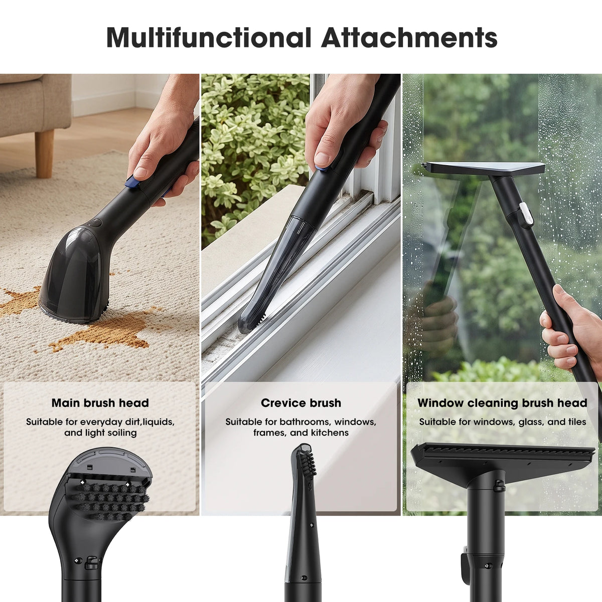 Lubluelu V9 Carpet Cleaner 100°C Steam Kills 99.9% Germs Mites Hot Water Removes Stubborn Stains Cleans Rugs Sofas Mattresses 15000 Pa