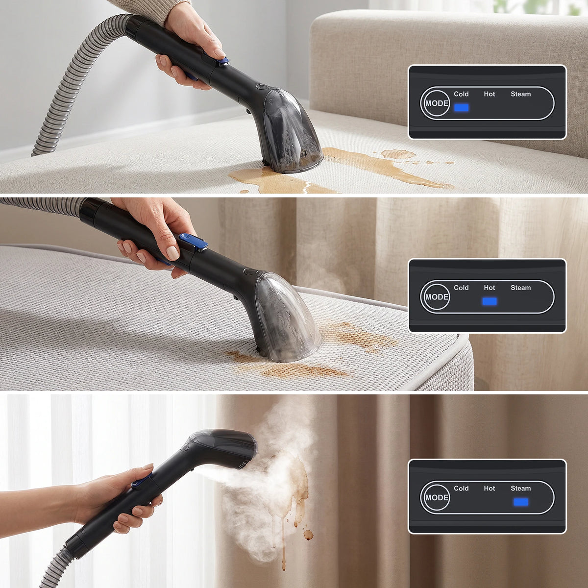 Lubluelu V9 Carpet Cleaner 100°C Steam Kills 99.9% Germs Mites Hot Water Removes Stubborn Stains Cleans Rugs Sofas Mattresses 15000 Pa