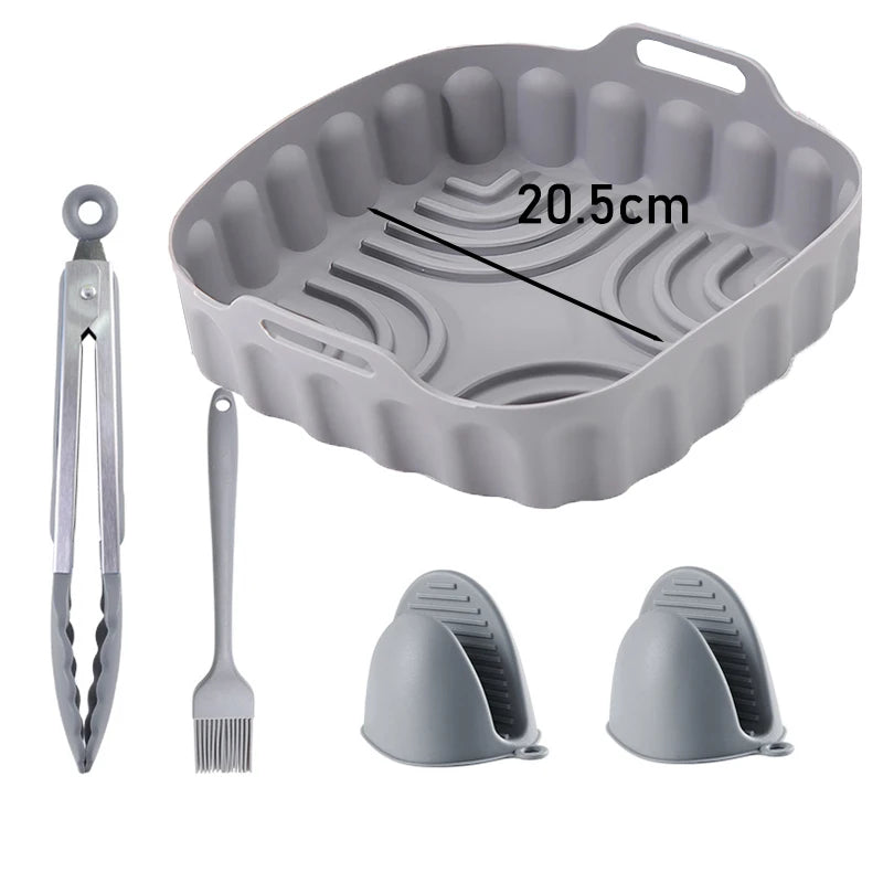 Air Fryer Silicone Basket Tray 20/23cm Round Square 4/5/6/8 Liters XXL Shape Airfryer Case Protector Pan Mold Liner