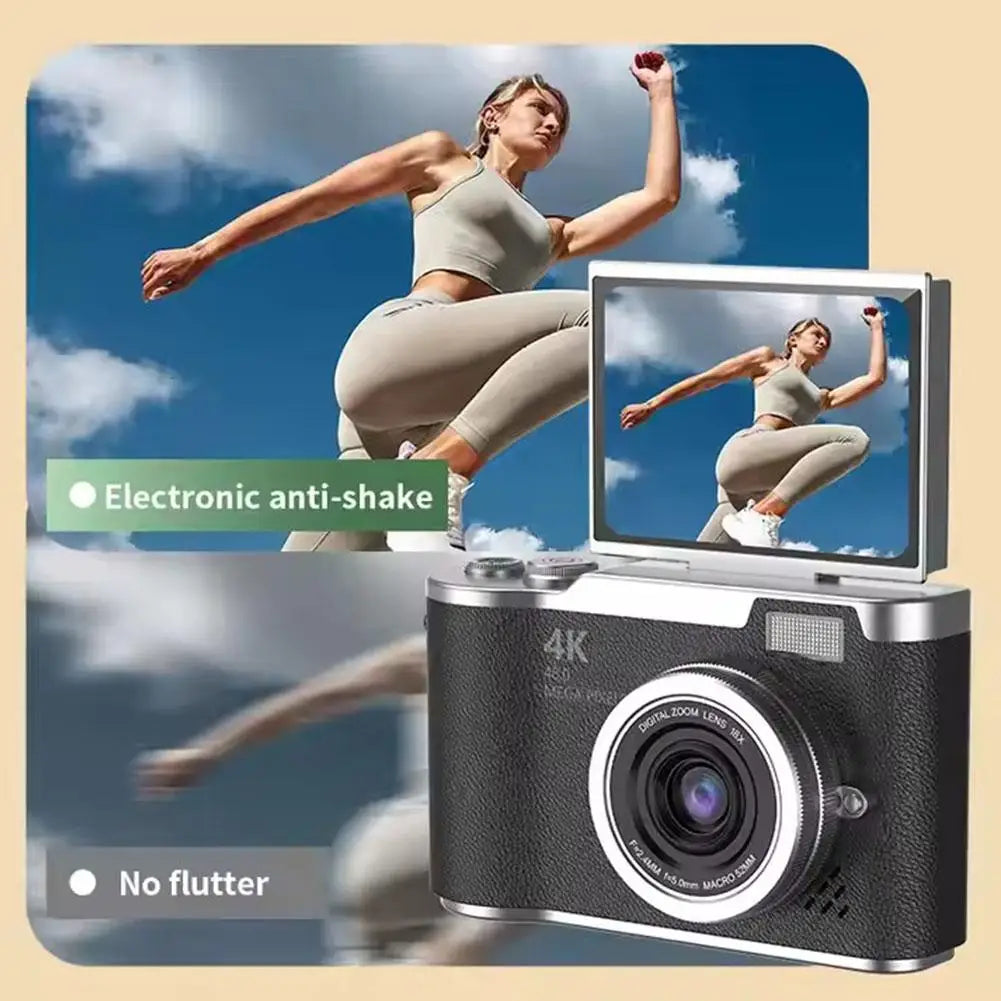 4K Digital Camera 48MP CCD 180° Flip Screen Selfie 8X Zoom Portable with 32G Card Clear Shots for Travel Daily Use Easy ﻿