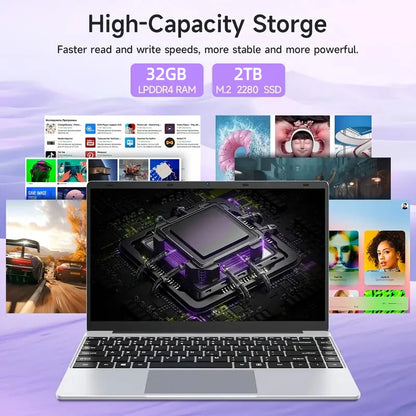ultra-thin Laptop Intel Core i3 6th Processor 32GB RAM 1TB 2TB SSD 14.1 Inch Office Study Gamer Windows 11 Portable Notebook