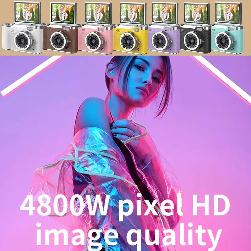 4K Digital Camera 48MP CCD 180° Flip Screen Selfie 8X Zoom Portable with 32G Card Clear Shots for Travel Daily Use Easy ﻿