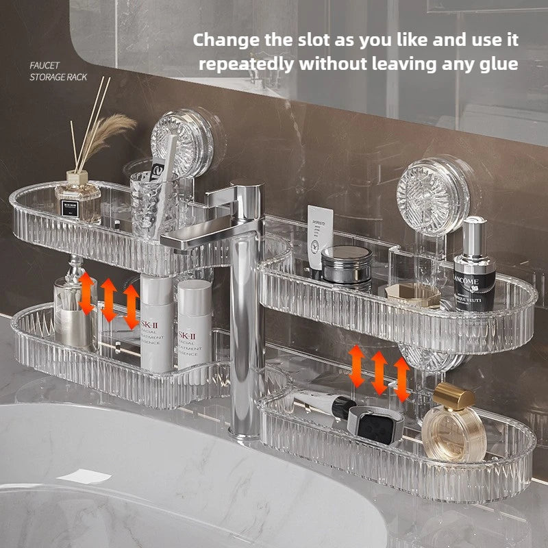 Bathroom Shelf Suction Cup Wall Mount Shower Shelf Over Faucet Sink Rack Shampoo Holder No Drill Drain Basket Bathroom Organizer