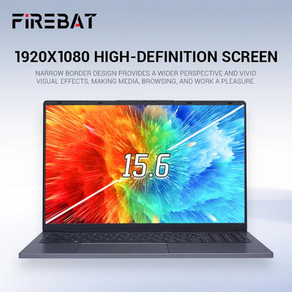 Firebat AT15 Laptop Intel N150 CPU 15.6 Inch 16GB RAM SSD 1TB Lightweight Business Windows 11 Pro Computer Notebook BT4.2 WiFi5