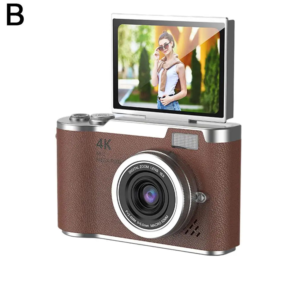 4K Digital Camera 48MP CCD 180° Flip Screen Selfie 8X Zoom Portable with 32G Card Clear Shots for Travel Daily Use Easy ﻿