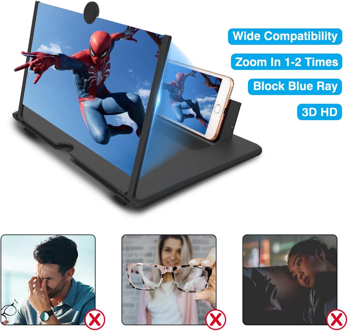 Newseego 12" Thin Foldable Phone Screen Magnifier,HD Phone Amplifier with Folding Stand Holder Portable Movie Video Game Enlarger 3d Movies Phone...