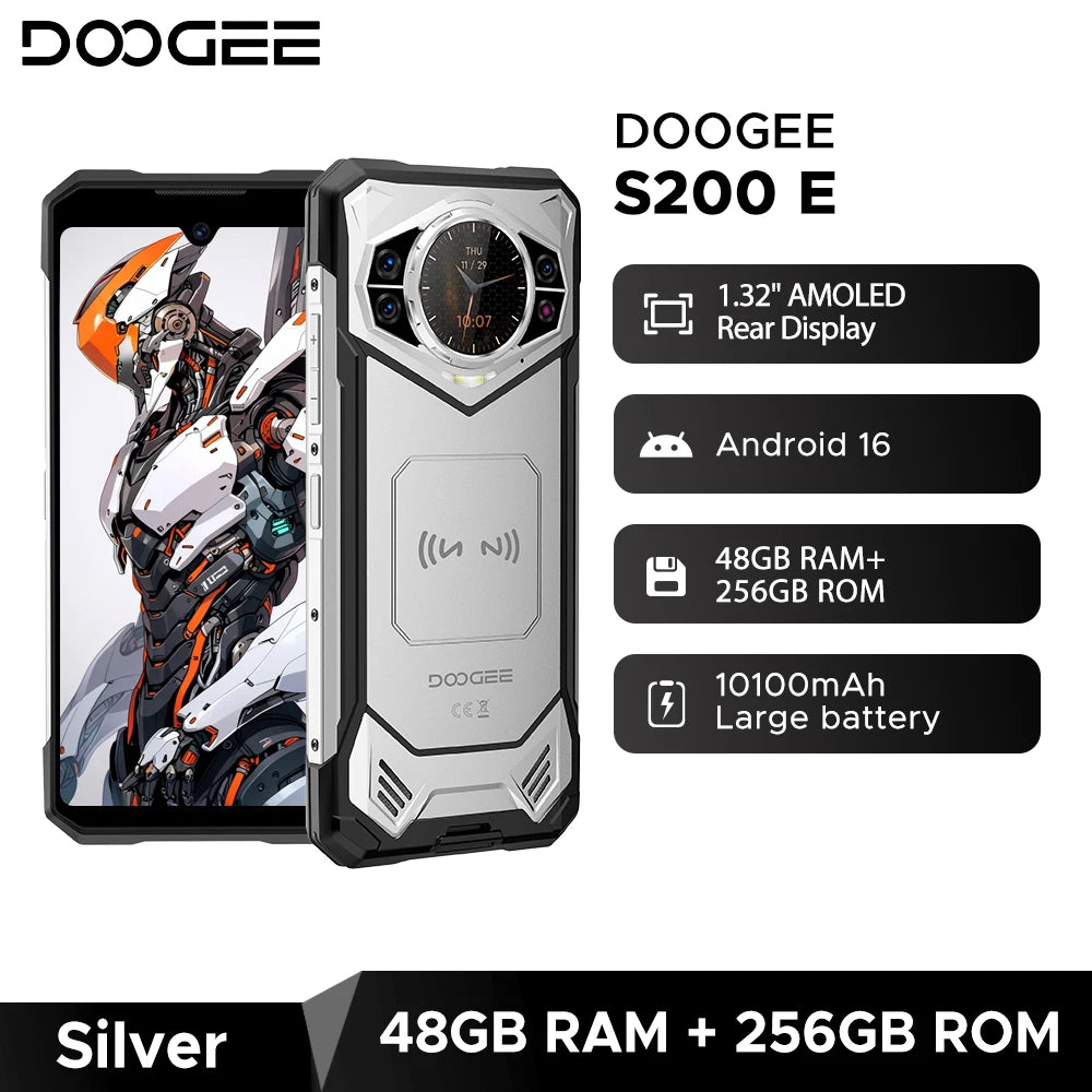 World Premiere DOOGEE S200E 5G Rugged Phone 1.32" Rear Display 10100mAh 48GB RAM (8GB+40GB) 256GB ROM 6.72” Screen Android 16
