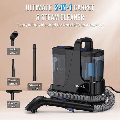 Lubluelu V9 Carpet Cleaner 100°C Steam Kills 99.9% Germs Mites Hot Water Removes Stubborn Stains Cleans Rugs Sofas Mattresses 15000 Pa