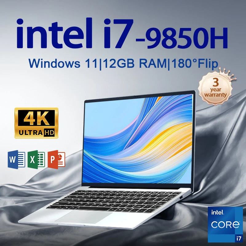 NEW 14.1 inch Portable Laptop 12GB 2TB Intel Core i7 9850H Windows 11 Gaming Computer PC Gamer office Notebook 1920*1080 HD 4K