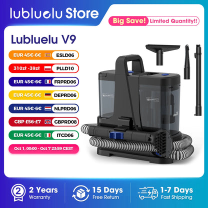 Lubluelu V9 Carpet Cleaner 100°C Steam Kills 99.9% Germs Mites Hot Water Removes Stubborn Stains Cleans Rugs Sofas Mattresses 15000 Pa