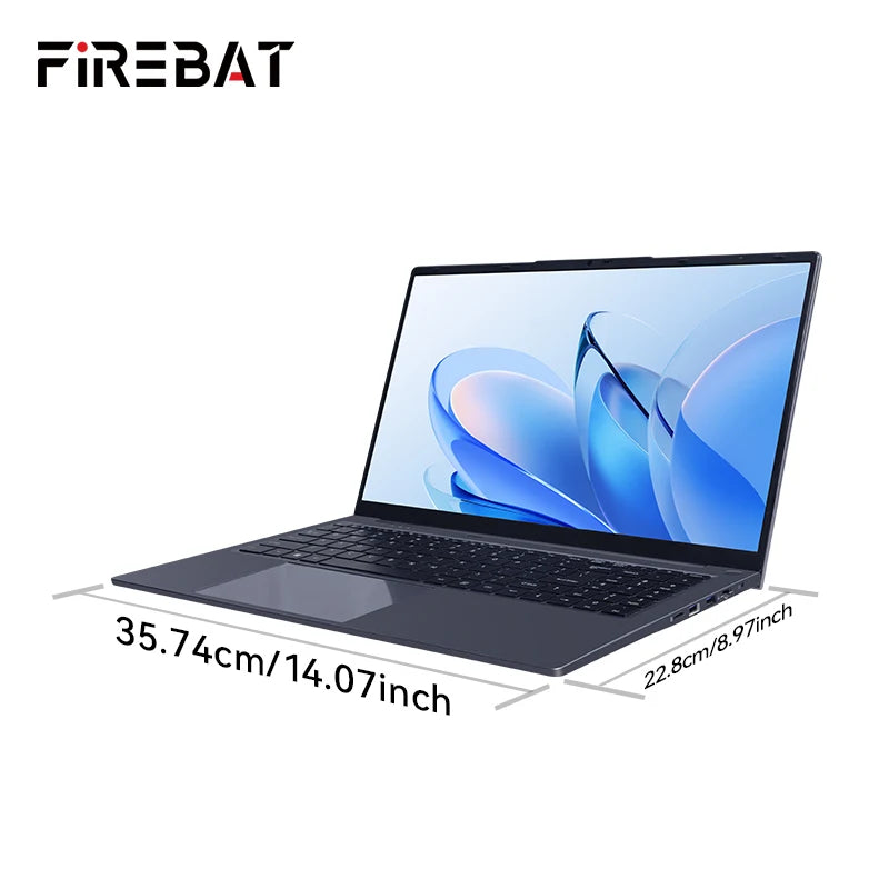 Firebat AT15 Laptop Intel N150 CPU 15.6 Inch 16GB RAM SSD 1TB Lightweight Business Windows 11 Pro Computer Notebook BT4.2 WiFi5