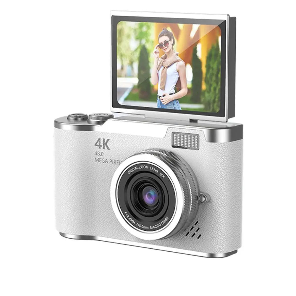 4K Digital Camera 48MP CCD 180° Flip Screen Selfie 8X Zoom Portable with 32G Card Clear Shots for Travel Daily Use Easy ﻿