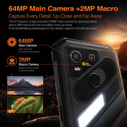 AGM X7 5G Rugged Phone 12GB+256GB 10000mAh Android 16 Phone 6.72" NFC Loudspeaker ESIM 64MP CAM Wireless Charging Cell Phone