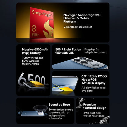 Global Version POCO F8 Ultra Snapdragon 8 Elite Gen 5 Smartphone 50MP camera 6.9" 120Hz display 6500mAh battery NFC