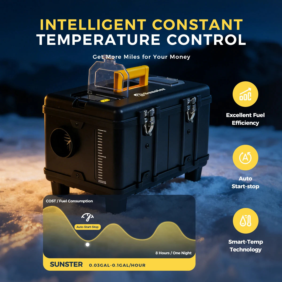 Sunster 8KW 12V&24V&110-240V Portable Diesel Air Heater APP Control Ultra Quiet Night Parking Heater for RV Car Campervan Tent