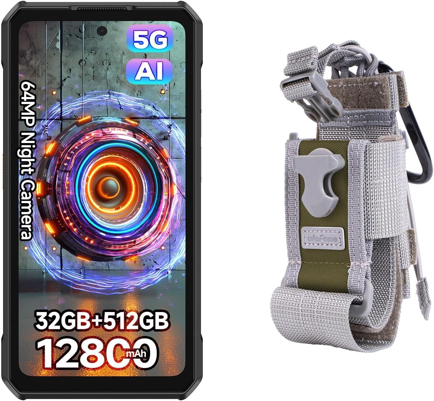 Armor 30 Pro 5G Dual Screen Rugged Phone, 32GB+512GB, 6.95" + 3.4" Screen, 12800mAh, 50MP+50MP+64MP+32MP, Armor Molle Holster, Phone Pouch with Carabiner Clip