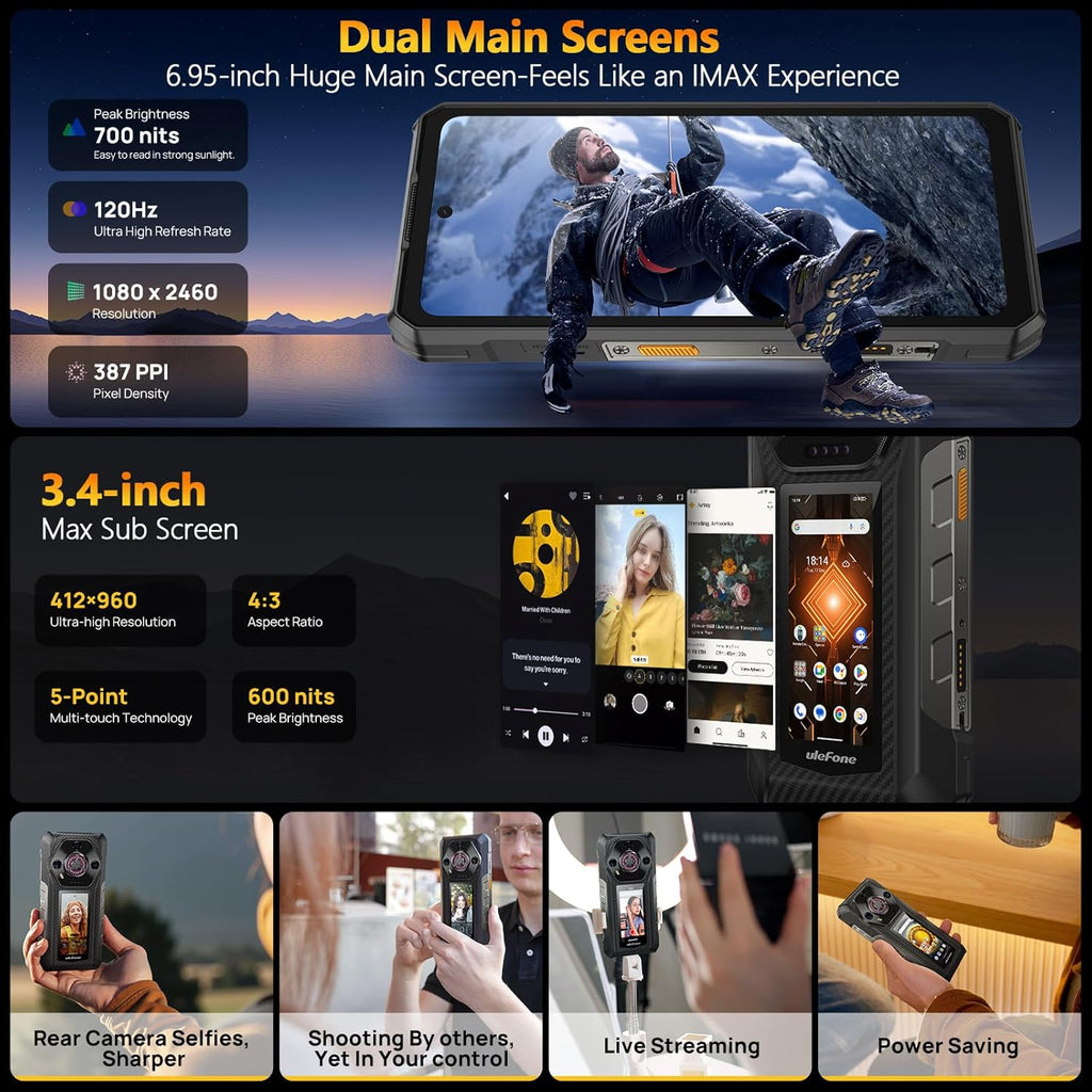 Armor 30 Pro 5G Dual Screen Rugged Phone, 32GB+512GB, 6.95" + 3.4" Screen, 12800mAh, 50MP+50MP+64MP+32MP, Armor Molle Holster, Phone Pouch with Carabiner Clip