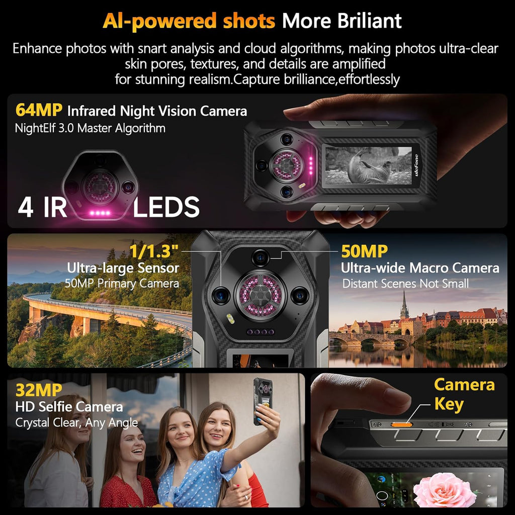 Armor 30 Pro 5G Dual Screen Rugged Phone, 32GB+512GB, 6.95" + 3.4" Screen, 12800mAh, 50MP+50MP+64MP+32MP, Armor Molle Holster, Phone Pouch with Carabiner Clip