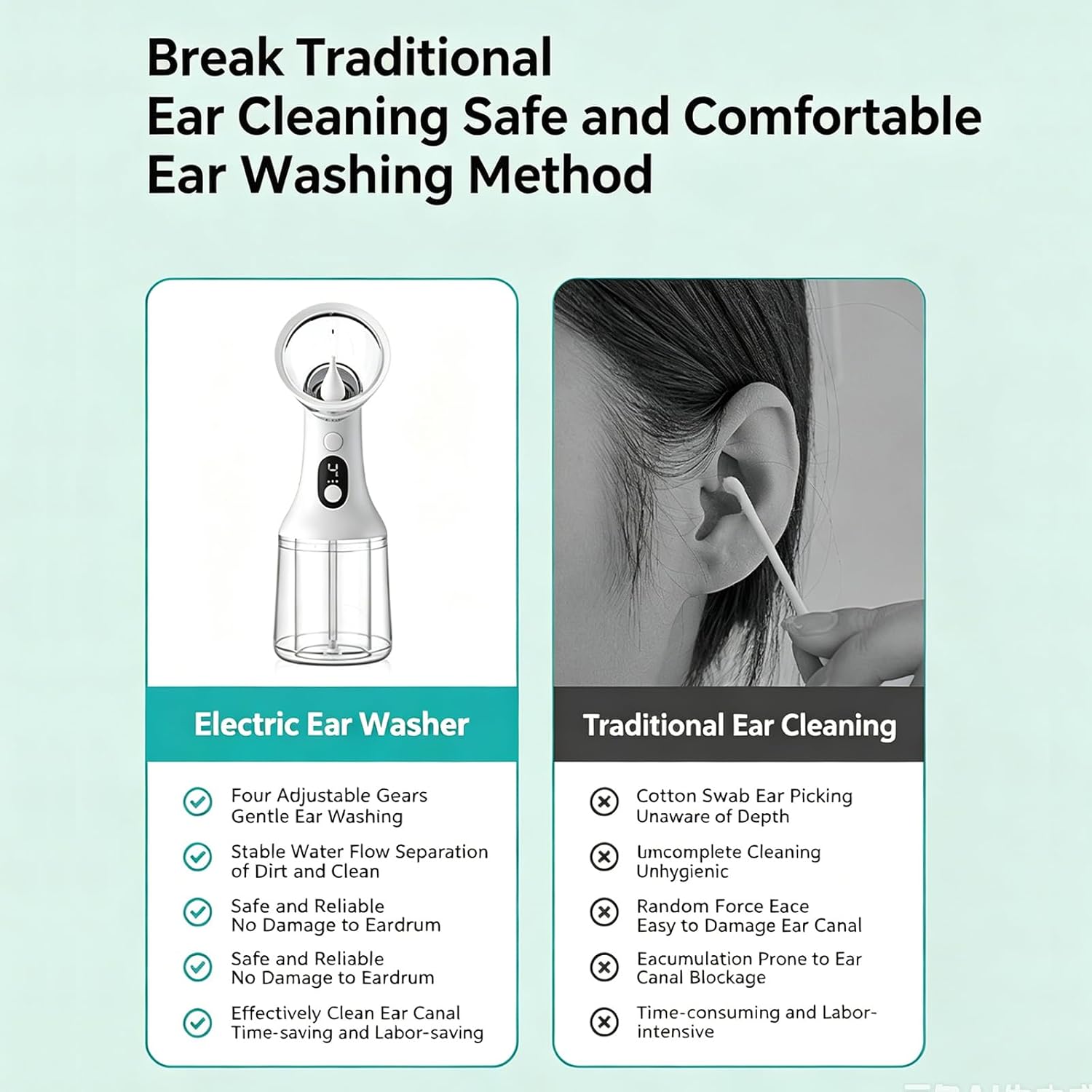 Ear Cleaner, Rechargeable Electric Ear Cleaning Irrigator, IPX7 Safe Ear Wax Removal Kit, Gentle Ear Irrigation and Effective Remover with 4 Cleaning Modes, Protecting Ear Health (White)