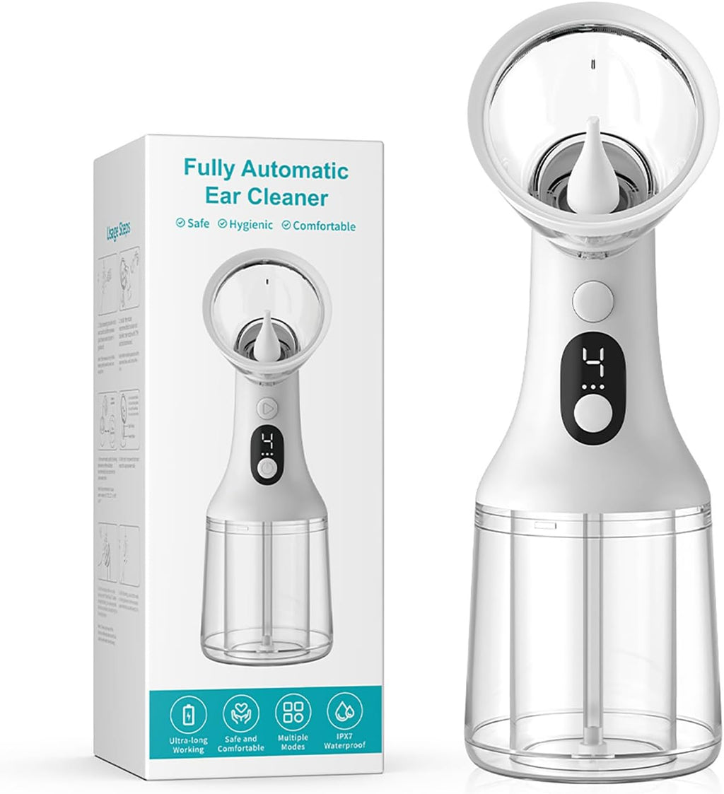 Ear Cleaner, Rechargeable Electric Ear Cleaning Irrigator, IPX7 Safe Ear Wax Removal Kit, Gentle Ear Irrigation and Effective Remover with 4 Cleaning Modes, Protecting Ear Health (White)
