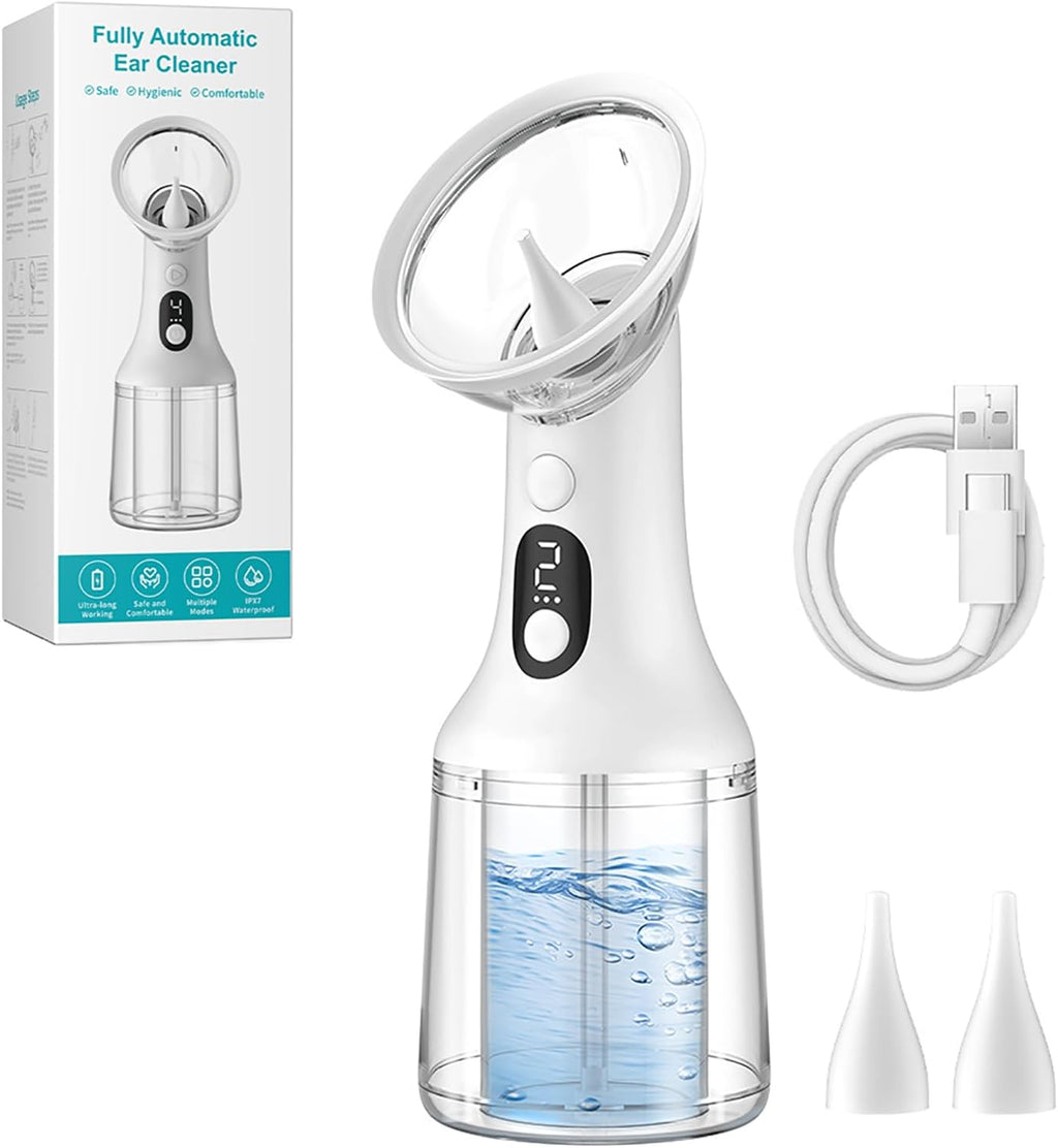 Ear Cleaner, Rechargeable Electric Ear Cleaning Irrigator, IPX7 Safe Ear Wax Removal Kit, Gentle Ear Irrigation and Effective Remover with 4 Cleaning Modes, Protecting Ear Health (White)