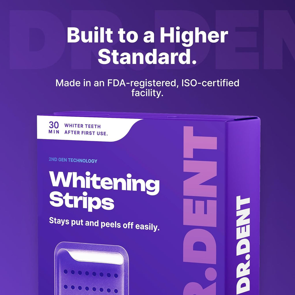 DRDENT Purple Teeth Whitening Strips 21 Treatments - Safe for Enamel - Non Sensitive Teeth Whitening - Whitening Without Any Harm - Pack of 42 Strips + Mouth Opener Included