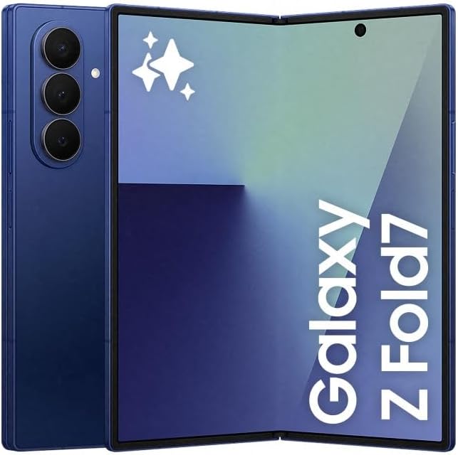 Samsung Galaxy Z Fold7 AI Phone, Thin and Light Foldable Design, Large Screen, 200MP Camera, 512GB Storage, 12GB Memory, 4400 mAh Battery, Blue Shadow,