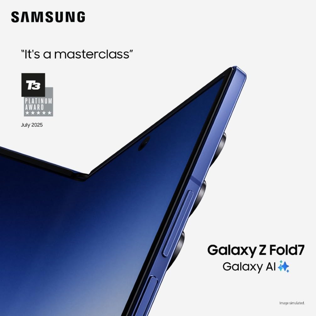 Samsung Galaxy Z Fold7 AI Phone, Thin and Light Foldable Design, Large Screen, 200MP Camera, 512GB Storage, 12GB Memory, 4400 mAh Battery, Blue Shadow,