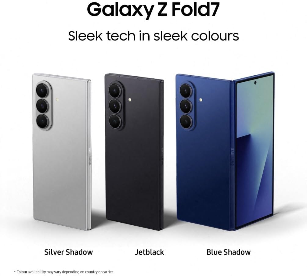 Samsung Galaxy Z Fold7 AI Phone, Thin and Light Foldable Design, Large Screen, 200MP Camera, 512GB Storage, 12GB Memory, 4400 mAh Battery, Blue Shadow,