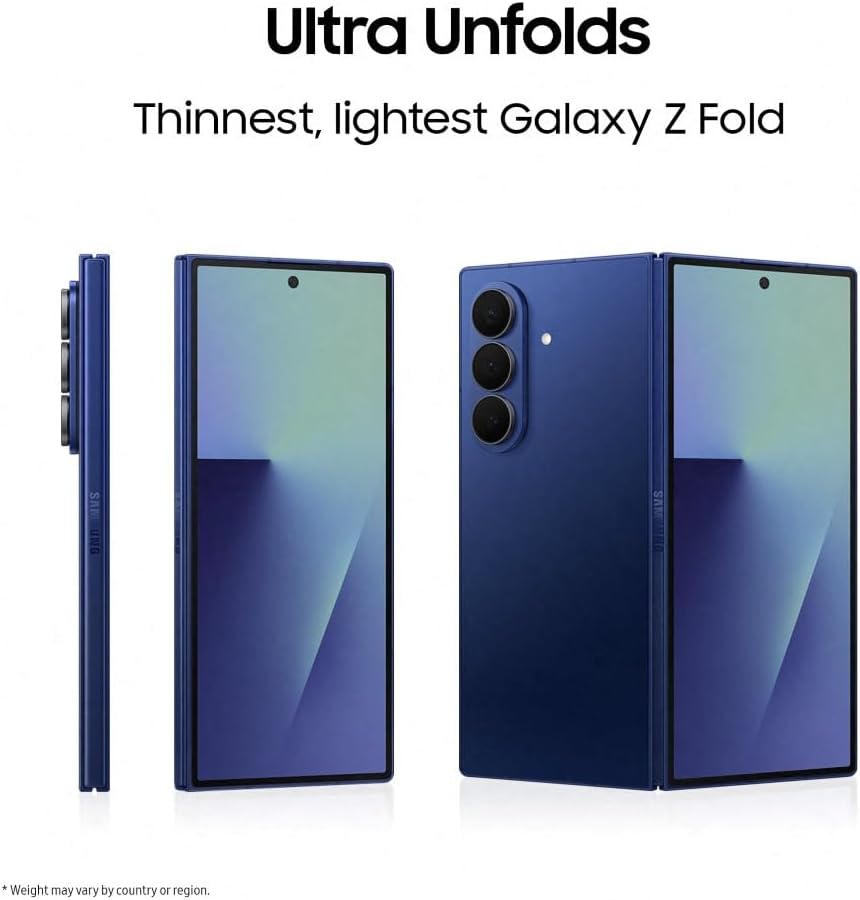 Samsung Galaxy Z Fold7 AI Phone, Thin and Light Foldable Design, Large Screen, 200MP Camera, 512GB Storage, 12GB Memory, 4400 mAh Battery, Blue Shadow,