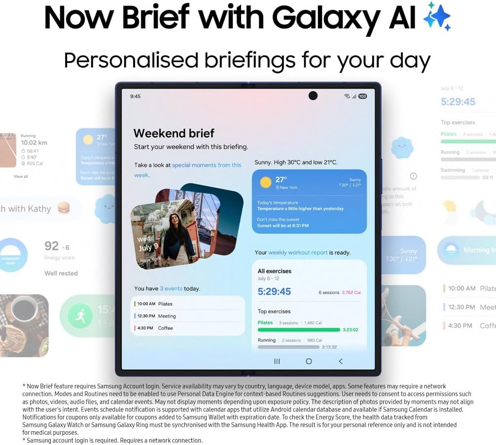Samsung Galaxy Z Fold7 AI Phone, Thin and Light Foldable Design, Large Screen, 200MP Camera, 512GB Storage, 12GB Memory, 4400 mAh Battery, Blue Shadow,