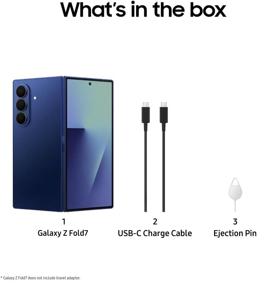 Samsung Galaxy Z Fold7 AI Phone, Thin and Light Foldable Design, Large Screen, 200MP Camera, 512GB Storage, 12GB Memory, 4400 mAh Battery, Blue Shadow,