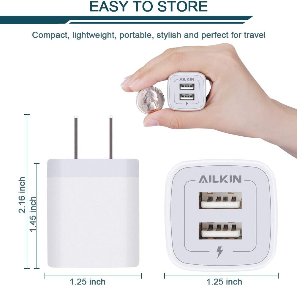 2 Port Charging Box,  6-Pack USB Charger Plug Block, Fast Charging Brick Compatible with Iphone 7/7 Plus,Iphone 6/6Plus, Samsung Galaxy S7/S6, Sony, Motorola, HTC, LG Android Tablets and More