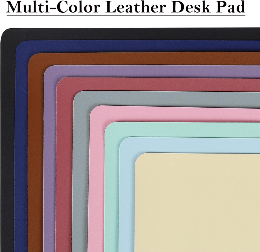 PU Leather Desk Pad with Suede Base, Multi-Color Non-Slip Mouse Pad, 24” X 14” Waterproof Desk Writing Mat, Large Desk Blotter Protector (Dark Blue)