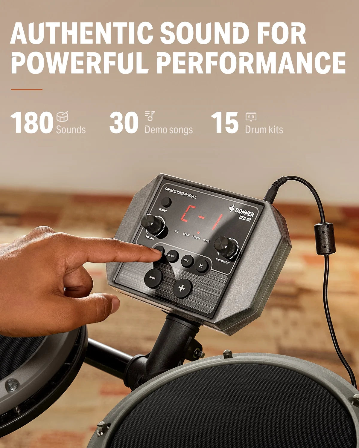 Juego De Batería Eléctrica Para Principiantes Con Más De 180 Sonidos, Kit De Batería Electrónica Silencioso De Malla Para Niños Y Estudiantes Con Pedales De Alta Resistencia, Audífonos On-Ear, DED-80 Gris